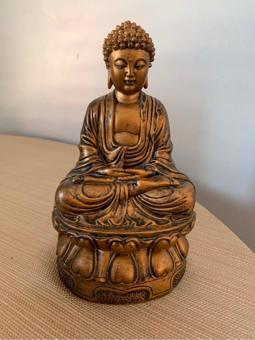 Gold Bronze Finish Seated Buddha Statue Lotus Base Meditation Zen Décor 9”